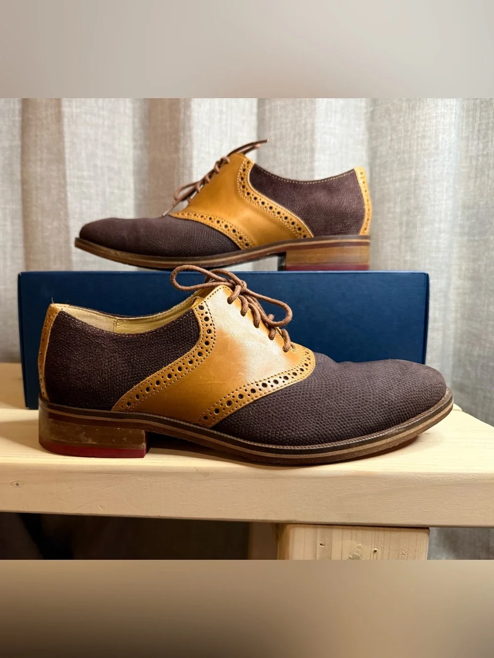 Cole Haan Colton Leather Fabric Saddle Oxford Shoes 8.5 M Brown